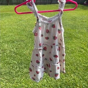 Rabbit + Bear cream with strawberry pattern tank summer dress 3T Organic Cotton